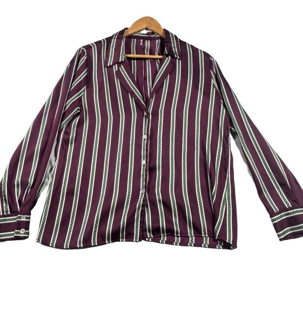Alexis Samwell Striped Camp Shirt Burgundy Green